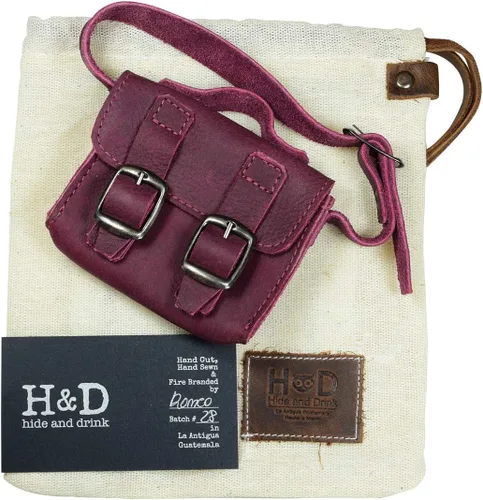 Vista 7 de Hide & Drink, Mini bolso de mensajero hecho a mano de cuero de grano completo