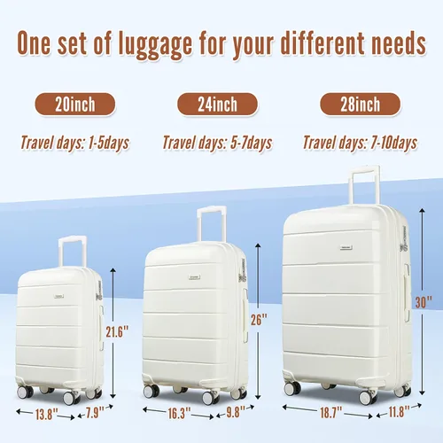 Vista 7 de Joyway maleta de equipaje, Blanco, Equipaje Spinner Ruedas Hardside Equipaje 8pcs Set Ligero Pp Durable Equipaje Con Tsa Lock..