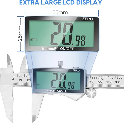 Vista 3 de Calibre Digital, Herramienta de Calibre de 6 Pulgadas con Pantalla LCD Extra Grande, Función de Apagado Automático, Cambio Fácil entre Pulgadas