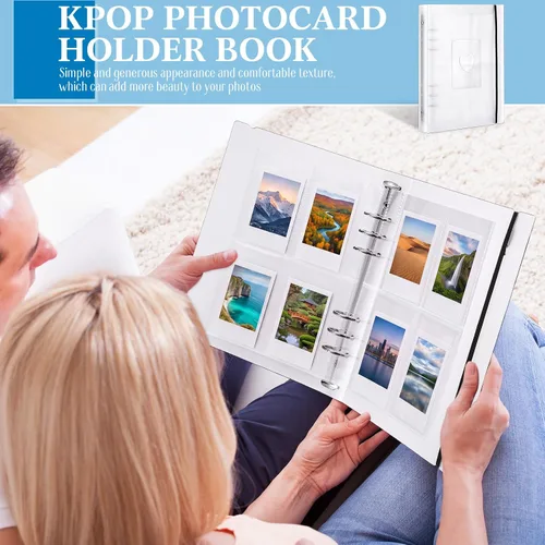 Vista 3 de Spakon Mini álbum de fotos con 20 carpetas interiores de 6 anillos para tarjetas fotográficas A5 Kpop, portatarjetas para libros, carpetas