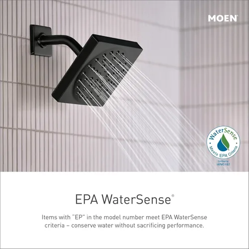 Vista 2 de Moen S6345EPBL - Cabezal de ducha Acc-Premium de dos funciones de 8 pulgadas de diámetro, ducha de lluvia de rendimiento ecológico, negro mate