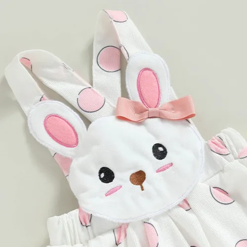 Vista 5 de KOSUSANILL Disfraz de Pascua para bebé niña con volantes de manga larga y falda con tirantes de conejo, vestido geométrico, mi primer traje de Pascua