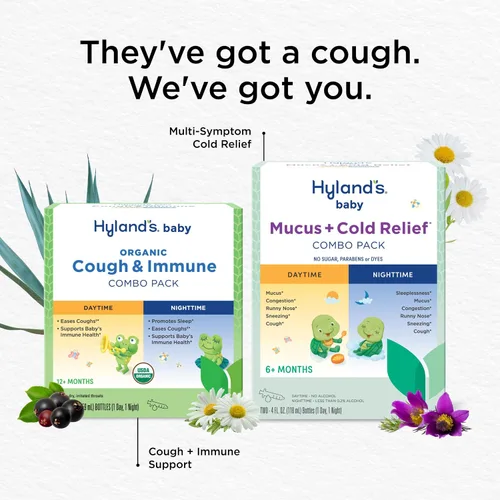 Vista 7 de Hyland's Jarabe orgánico para la tos y apoyo inmunológico para bebés con agave, saúco y granada, alivia la tos y apoya la inmunidad, durante el día