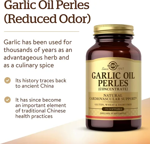 Vista 3 de Aceite de ajo Solgar Perles, 250 cápsulas blandas - Apoyo cardiovascular natural