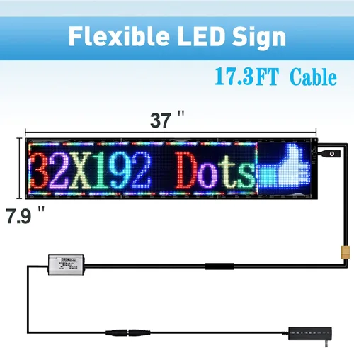 Vista 3 de Señal LED de desplazamiento de doble fila, panel de matriz LED flexible programable, control por aplicación Bluetooth, texto DIY, patrones