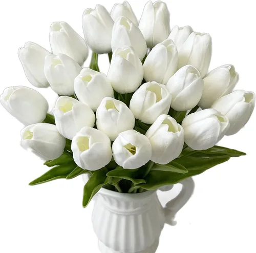 Vista 11 de UKELER Tulipanes artificiales a granel, 24 piezas de corona de bricolaje de tacto real, flores de tulipán artificiales para el hogar, cocina, boda