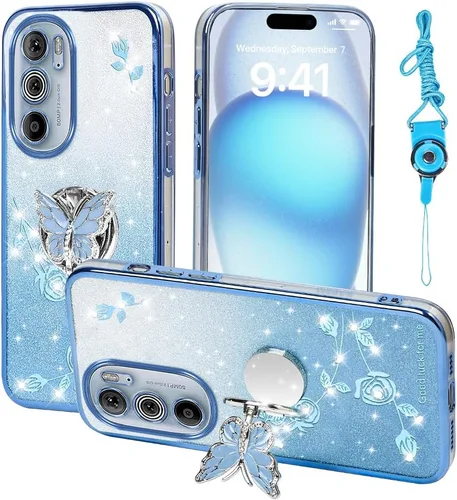 Vista 20 de Funda protectora para Motorola Moto G24, funda protectora de TPU con función atril y correa para Motorola G24 Power (azul)