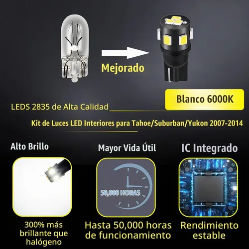 Vista 2 de Kit de luces LED interiores blancas de 14 piezas para Chevrolet Tahoe/Suburban, GMC Yukon 2007 2008 2009 2010 2011 2012 2013 2014 paquete
