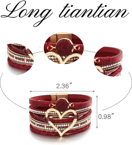 Vista 4 de Long tiantian Pulseras bohemias de cuero para mujer, lindas pulseras apilables de verano con corazón para mujer, moda 2024 Stuff s