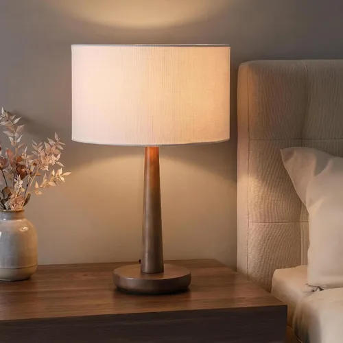 Vista 5 de Lámpara de mesa moderna de 18.5 pulgadas con base de madera de nogal, lámpara de escritorio regulable con certificación UL y mesita de noche