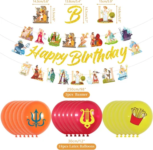 Vista 3 de Decoraciones de fiesta de mitología griega, suministros de fiesta de cumpleaños de mitología griega incluyen pancartas de feliz cumpleaños, adornos