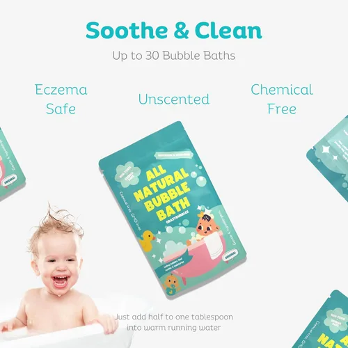 Vista 3 de Baño de burbujas natural para niños y bebés, baño de burbujas hipoalergénico para niños con piel sensible, artículos esenciales suaves para bebés