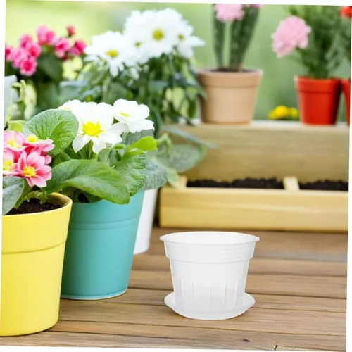 Vista 3 de Maceta de orquídeas para interiores, 1 juego de agujeros de ventilación, prácticas macetas redondeadas con bandeja transpirables, macetas