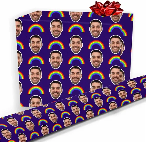 Vista 22 de Papel de regalo personalizado, divertido papel de regalo para cara, foto, nombre, Día del Padre, rollo de regalo para papá, hombres, mujeres, niños