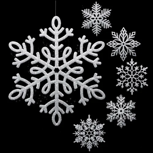 Vista 20 de Sratte Paquete de 12 adornos de copos de nieve grandes con purpurina de 12 pulgadas, decoración gigante de plástico para colgar en invierno
