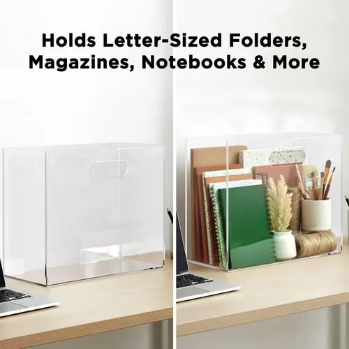 Vista 7 de Organizador de archivos para escritorio - Esta caja de almacenamiento de acrílico es ideal para la organización de la oficina - Su moderno soporte