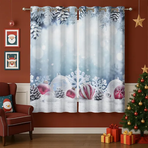 Vista 10 de Cortinas opacas de Navidad para niñas y niños, decoración del hogar, decoración navideña, árbol de acebo, estrella, Navidad, ojales, cortinas