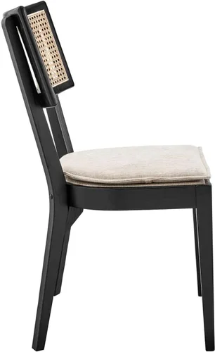 Vista 7 de Modway Caledonia - Silla auxiliar de comedor de madera con respaldo tejido de 19 pulgadas, color negro/beige