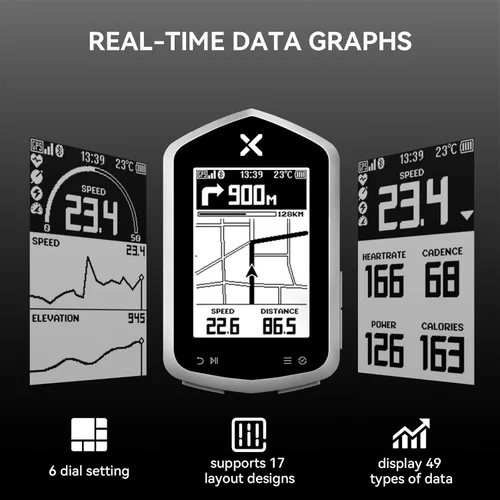 Vista 3 de XOSS NAV Plus - Computadora de bicicleta GPS con Bluetooth, 2.4 pulgadas Ant+ Bike Computadora inalámbrica con batería de 33 horas de duración, IPX7