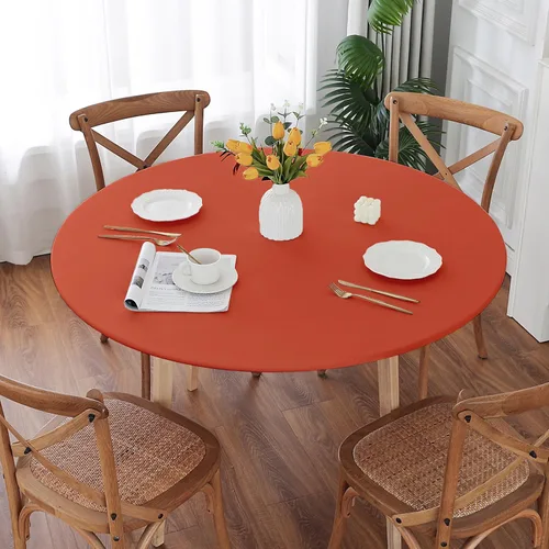 Vista 24 de Mantel redondo de elastano, suave y agradable a la piel, sin pelusas, funda de mesa de tela transpirable con banda elástica para comedor, reunión