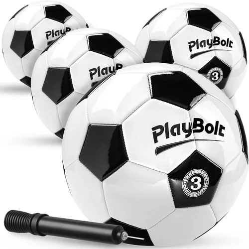 Vista 9 de PlayBolt Soccer Ball Size 3 with Pump - Black & White Training Practice & Match Ball for Kids (Pack of 1 or 4)
