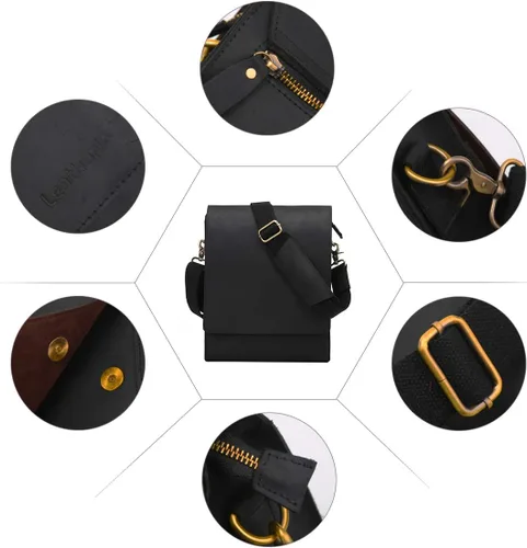Vista 3 de Leathario Bandolera de piel auténtica para hombre, bolso de hombro pequeño estilo retro para viajes y trabajo, Taille unique