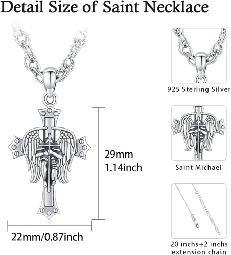 Vista 2 de Brisskaari Collar ovalado de San MiguelSan Cristóbal para mujeres y hombres plata de ley 925 collar con colgante de amuleto de San Patricio arcángel