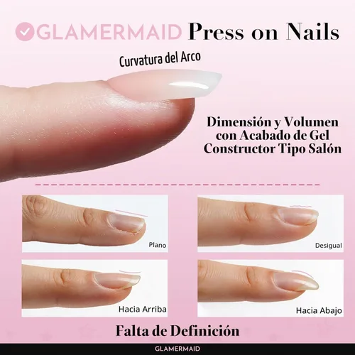 Vista 6 de GLAMERMAID - Uñas postizas cortas a presión con perlas blancas, uñas Perla Angélica