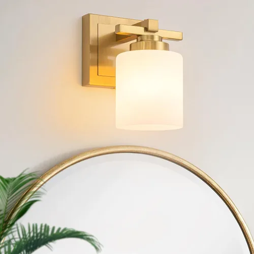 Vista 19 de 1 Luminaria Moderna de Baño sobre Espejo, Luces de Tocador Negro Dorado para Apliques de Pared de Baño con Pantallas de Vidrio Blanco Lechoso