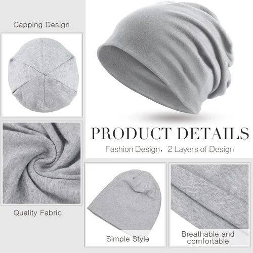Vista 7 de SATINIOR Gorro holgado de 4 piezas para dormir gorro de dormir de punto de calavera holgada gorro de dormir para hombres y mujeres azul gris