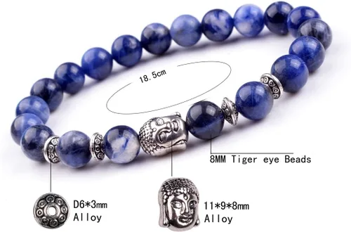 Vista 3 de Joya brazalete con gemas redondas de 8 mm, brazalete para los chacras, regalo de cumpleaños
