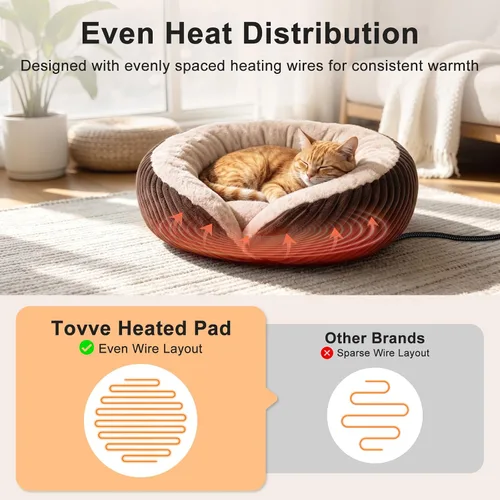 Vista 2 de Tovve Camas térmicas para gatos de interior y perros pequeños, cama suave Marrón