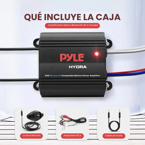 Vista 6 de Pyle Amplificador marino automático de 2 canales, 200 vatios RMS 4 OHM estéreo de rango completo con Bluetooth inalámbrico y potente altavoz Prime