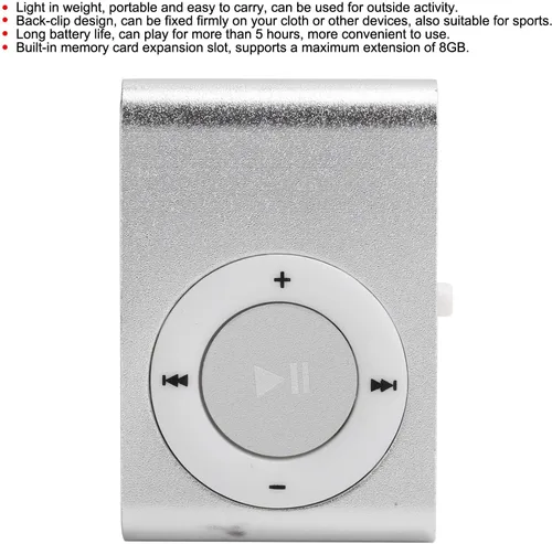 Vista 3 de Reproductor de música MP3 con clip, reproductor de audio potable con auriculares, mini reproductor de medios de música digital, reproductor de MP3