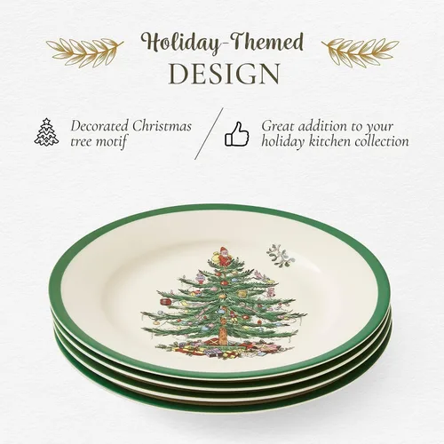 Vista 3 de Vajilla Spode, diseño de árbol de Navidad, Blancuzco