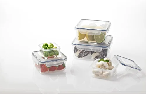 Vista 4 de LOCK & LOCK Easy Essentials - Tapas de almacenamiento de alimentos/recipientes herméticos, sin BPA, cuadrados, 20 oz para café, transparente