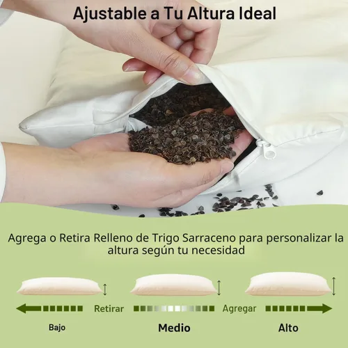 Vista 5 de USlixury Almohada de trigo sarraceno orgánico 14x20, altura ajustable