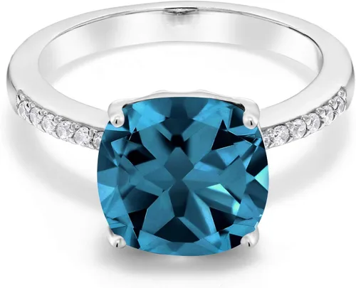 Vista 48 de Gem Stone King Anillo de compromiso de plata de ley 925 con piedra preciosa de corte cojín de 0.39 pulgadas Anillo de compromiso de aniversario