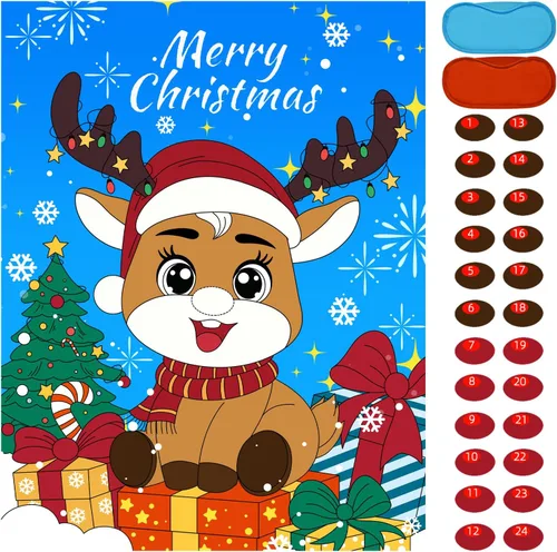 Vista 11 de Juegos de Navidad EMPOF - Pin The Heart Juegos de Manualidades Navideñas para Niños y Familias, Linda Decoración de Pared, Artículos de Fiesta