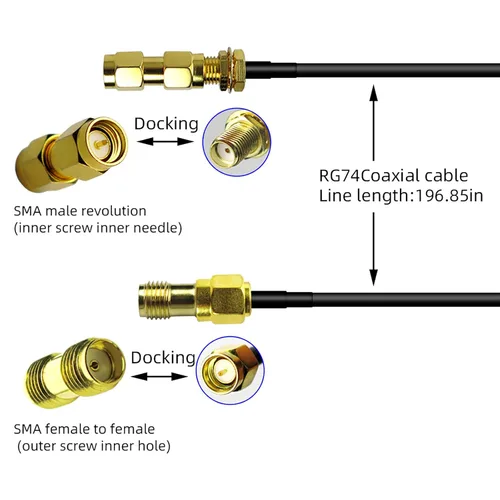 Vista 3 de Goupchn Cable coaxial SMA macho a mamparo hembra RG174 3.3ft/1m Con 3 adaptadores coaxiales SMA