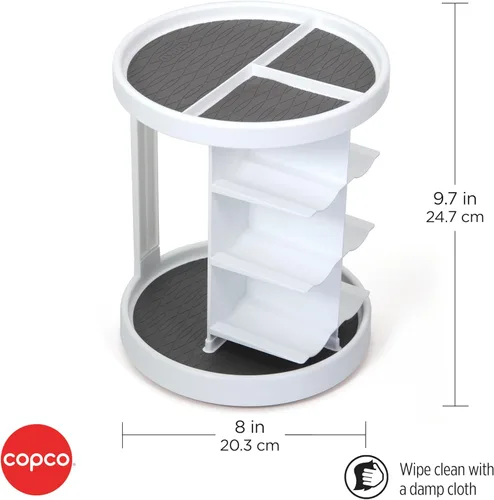 Vista 2 de Copco Tocadiscos de vitaminas de 2 niveles blanco y gris con 6 cunas para vitaminas, suplementos, etc. con agarre antideslizante y capas apiladas