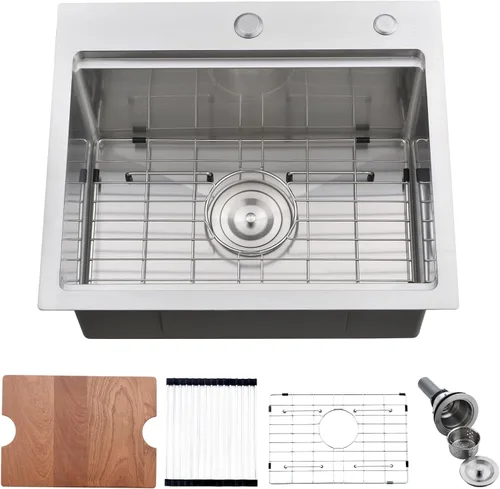 Vista 15 de Fregadero de cocina/bar negro empotrable de 20 x 17 pulgadas, estación de trabajo de acero inoxidable calibre 16, fregadero pequeño para cocina