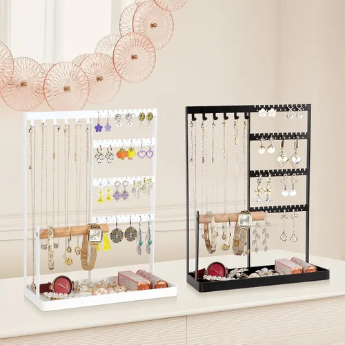 Vista 6 de sovia Soporte organizador de joyas, organizador de aretes con 84 agujeros, organizador de joyas, regalo para el día de San Valentín, para aretes