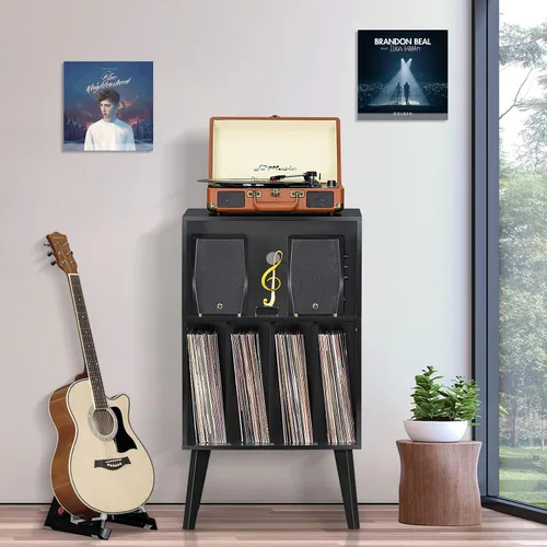 Vista 4 de Lerliuo - Soporte para tocadiscos, soporte para tocadiscos negro con capacidad para hasta 160 álbumes