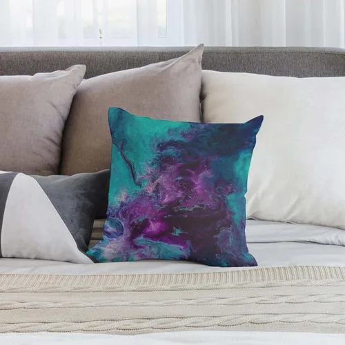 Vista 5 de Funda de almohada de terciopelo nebuloso de galaxia, turquesa, morado, verde azulado, funda de almohada cuadrada, decoración del hogar para cama