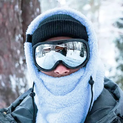 Vista 4 de Shy - Gorro de invierno resistente al viento, pasamontañas de terciopelo, máscara de esquí para hombres y mujeres