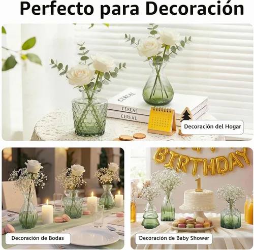 Vista 3 de RUCKACE Jarrones de brotes a granel 22 jarrones pequeños de vidrio verde jarrones de flores a granel para centro de mesa, boda, decoraciones