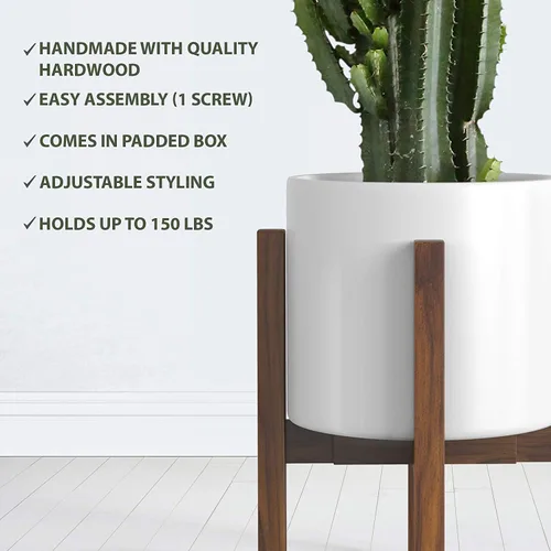 Vista 10 de Soporte de plantas moderno de mediados de siglo - Se adapta a macetas grandes de 12 y 13 pulgadas (NO incluidas) - Soporte de madera hecho a mano