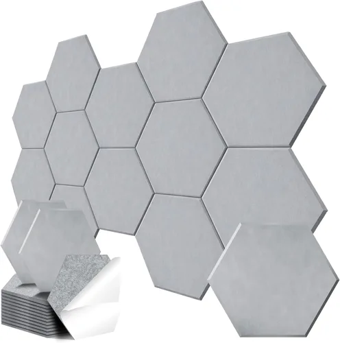 Vista 11 de Paquete de 12 paneles acústicos hexagonales, paneles autoadhesivos para amortiguar el sonido, paneles de espuma a prueba de sonido para paredes Negro