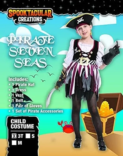 Vista 6 de Spooktacular Creations Disfraz de pirata de siete mares para niñas, fiestas temáticas de Halloween